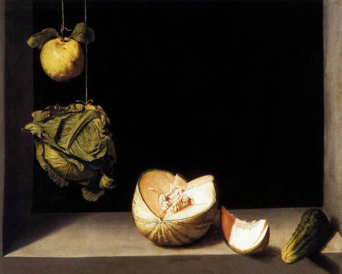 SANCHEZ COELLO, Alonso Still-life with Quince, Cabbage, Melon and Cucumber Sweden oil painting art